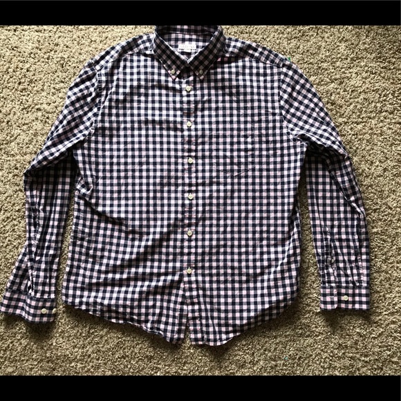 Merona Men’s Button Down Pink/Navy Plaid Size L - Picture 2 of 5